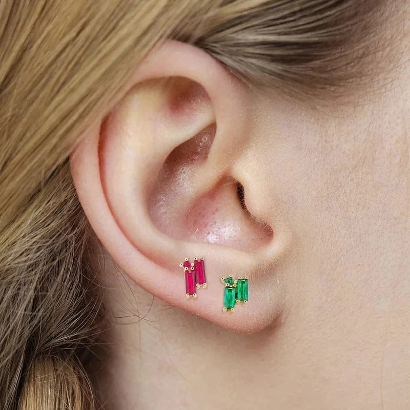 925 sterling silver fashion jewelry earrings multicolored rectangle zircon gold plated stud earrings jewelry women girls