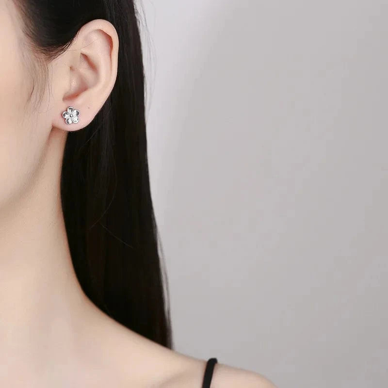 925 sterling silver thread earring flower five petals peach blossom gold plated stud earrings for women