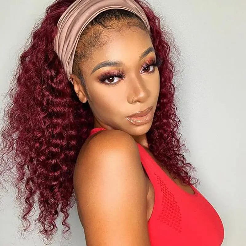 99j Burgundy Deep Wave Headbands Wig