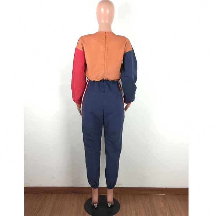 9S03869 deep V neck contrasting color loose knee length Rompers 2019 Womens Jumpsuits Sexy Bodycon