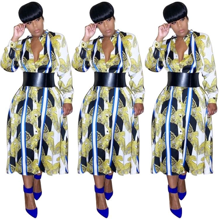 9S03945 hot sell printed casual autumn buttons 2019 New Arrival Woman Lady Fashion Dress