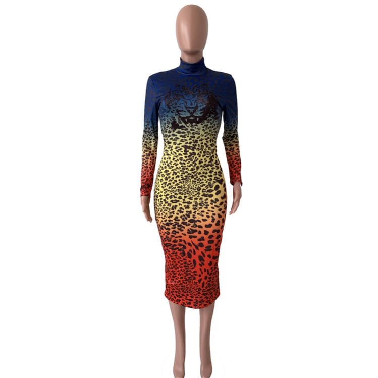 9S04005 trendy colorful gradient leopard print bodycon Print New Woman Fashion Dress