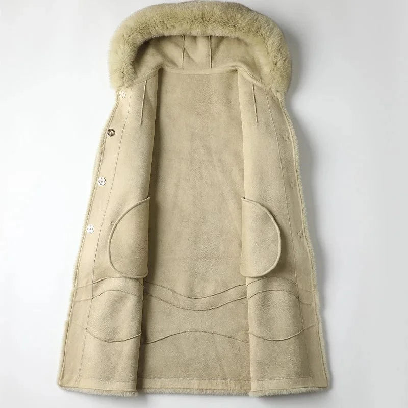 A50055 Pudi women real wool fur coat jacket trench with fox fur collar winter warm female sheep shearing over size parkar coats