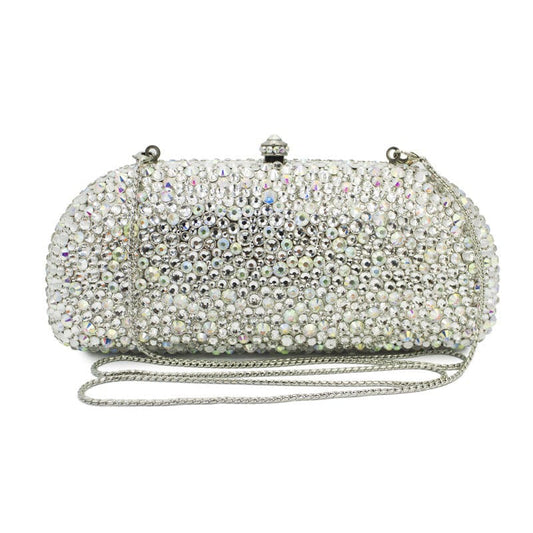 AB Silver Luxury Handmade Shinny Crystal Rhinestone Clutch Bags Women Party Purse Wedding Wristlets Evening Bags