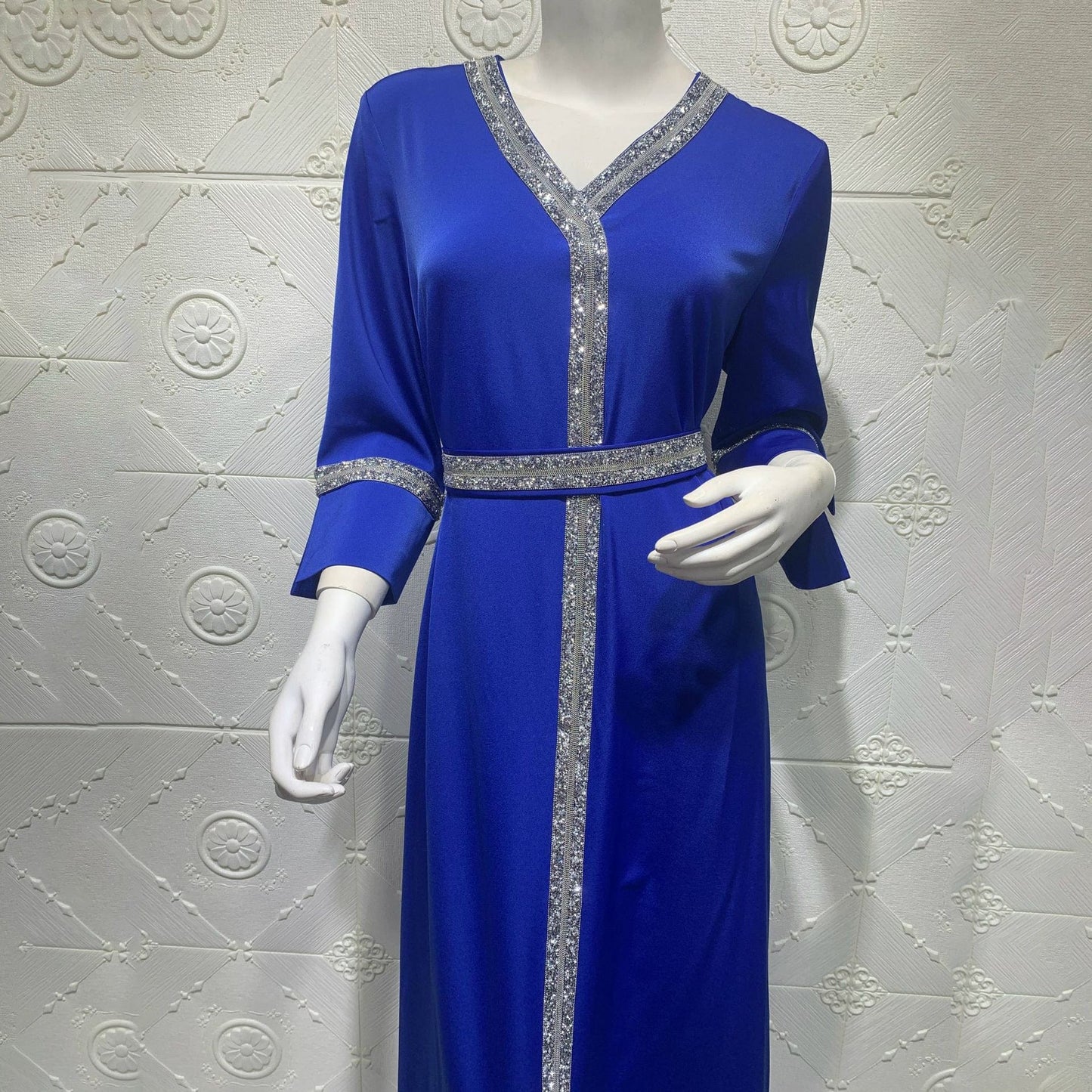 AB012 Tunic With Diamond Girdle Abaya Hijab Muslim Long Dress For Women