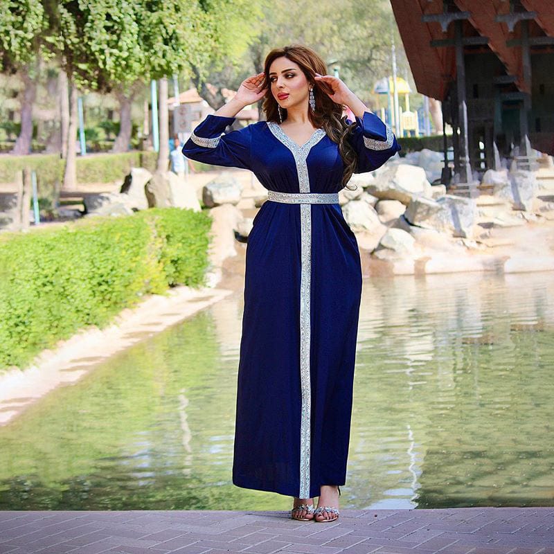 AB012 Tunic With Diamond Girdle Abaya Hijab Muslim Long Dress For Women