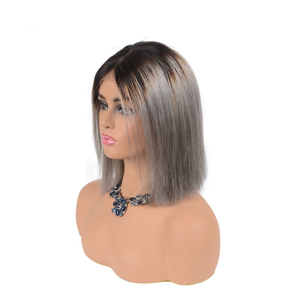 Accept Customized New Arrival Brazilian Hair Weave 4*4 Short Bob Style 1B Grey Ombre Hair Lace Wig