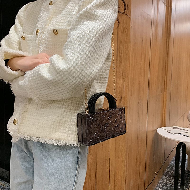 Acrylic Transparent Crystal Texture Box Handbag Fine Metal Chain Crossbody Bags for Women Fashion Mahjong Bags Ladies Luxury