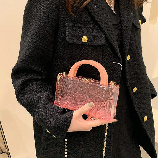 Acrylic Transparent Crystal Texture Box Handbag Fine Metal Chain Crossbody Bags for Women Fashion Mahjong Bags Ladies Luxury