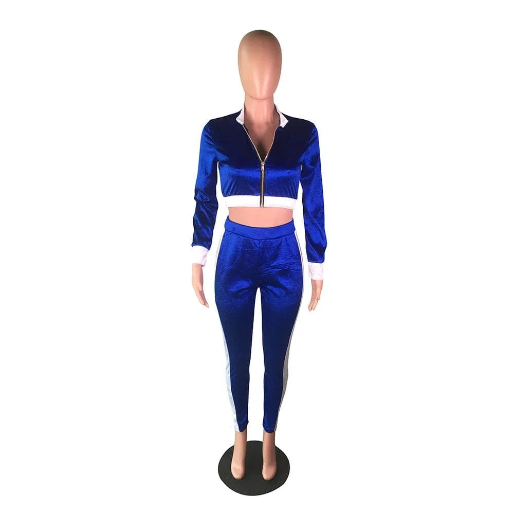 Active Wear Velvet Joggers 2 Piece Set Sport Wear Cropped Sweatshirts Hoodies Female Set Ladies Crop Top Hoodies Set