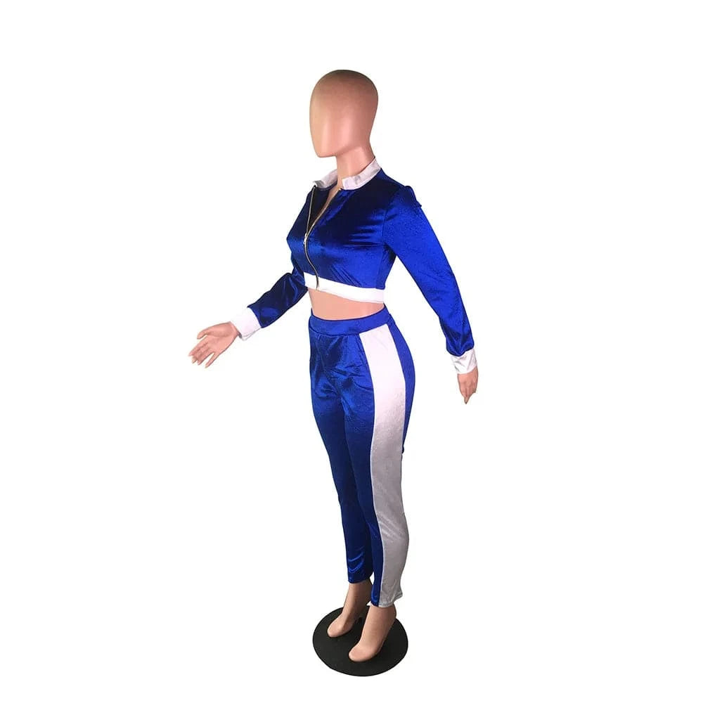 Active Wear Velvet Joggers 2 Piece Set Sport Wear Cropped Sweatshirts Hoodies Female Set Ladies Crop Top Hoodies Set