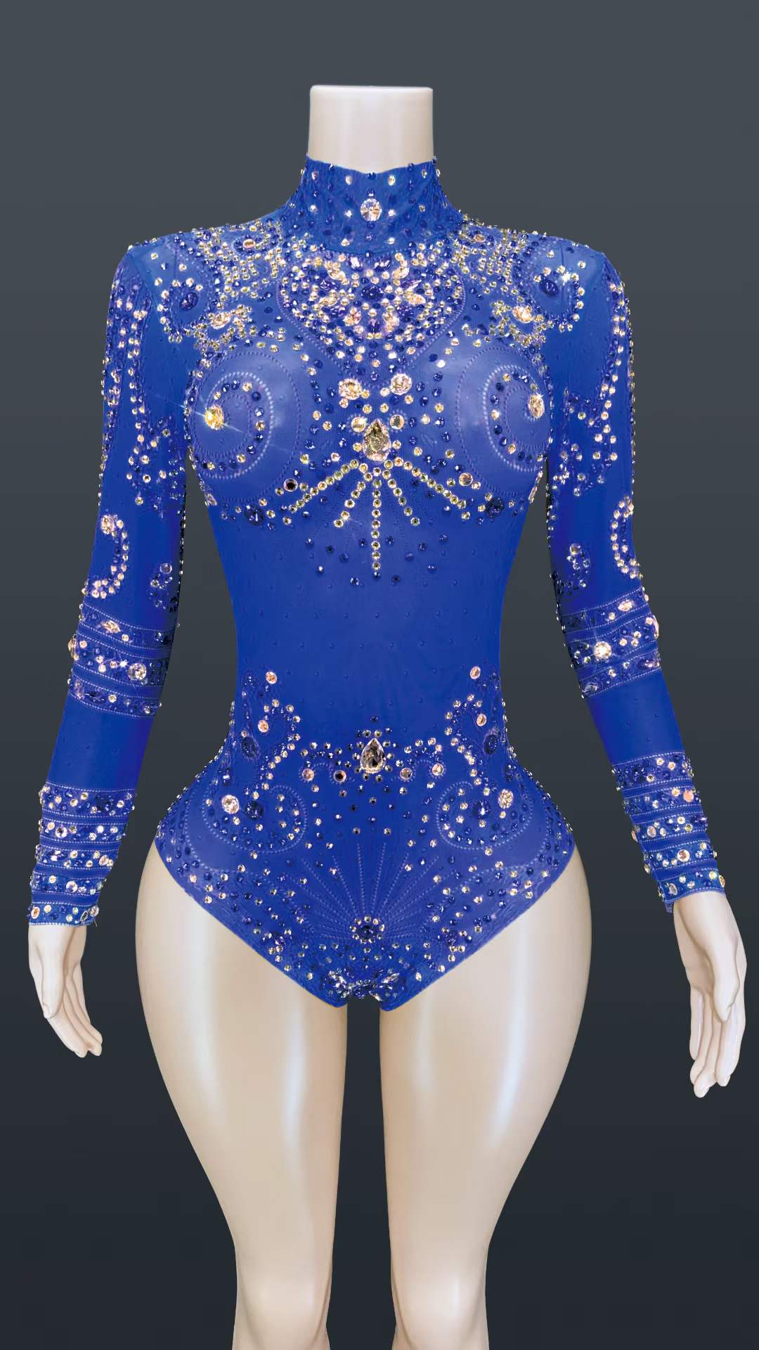 AD1157 Women'S Sexy Crystal Mesh Bodysuit Jumpsuit Stage Costume Nightclub Performance Female Party Wears