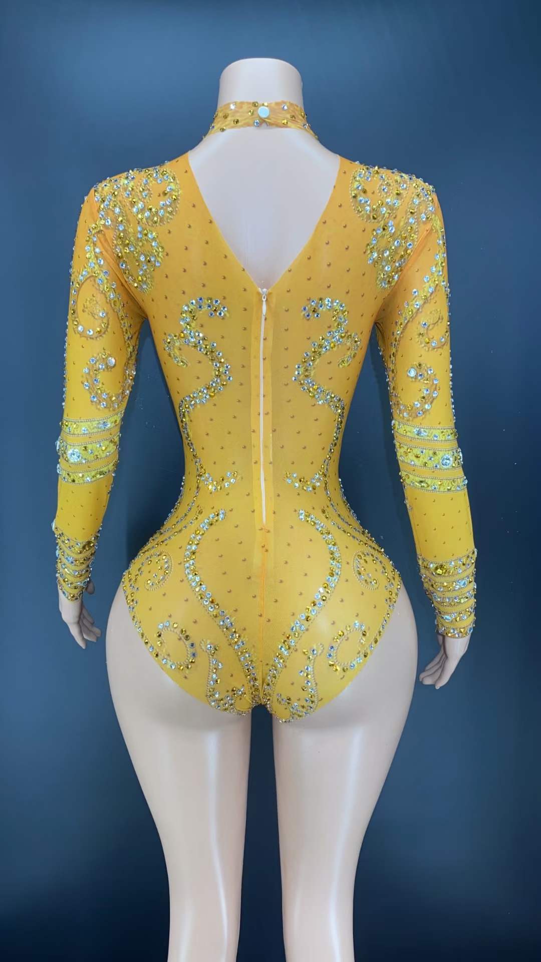 AD1157 Women'S Sexy Crystal Mesh Bodysuit Jumpsuit Stage Costume Nightclub Performance Female Party Wears