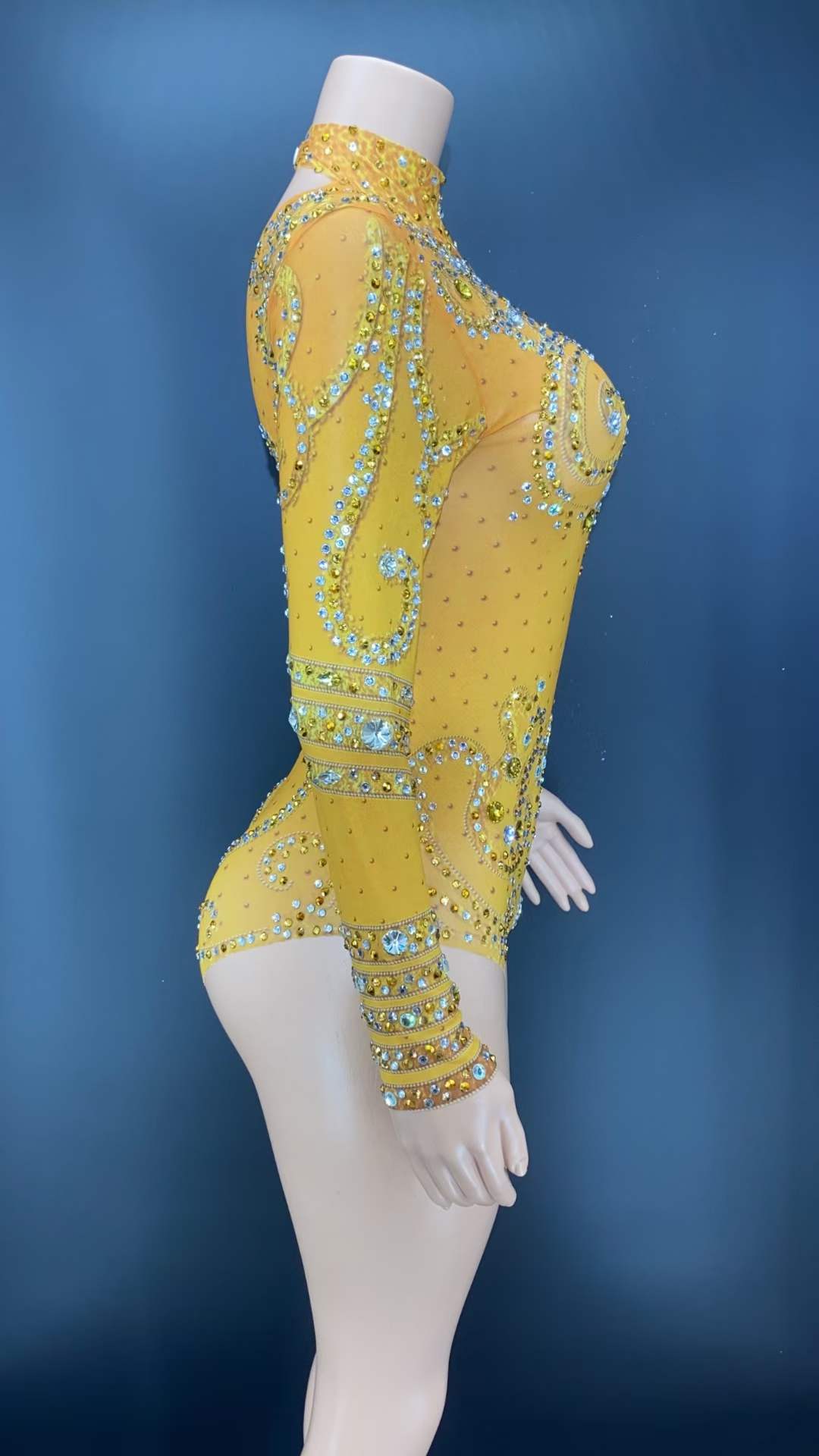 AD1157 Women'S Sexy Crystal Mesh Bodysuit Jumpsuit Stage Costume Nightclub Performance Female Party Wears