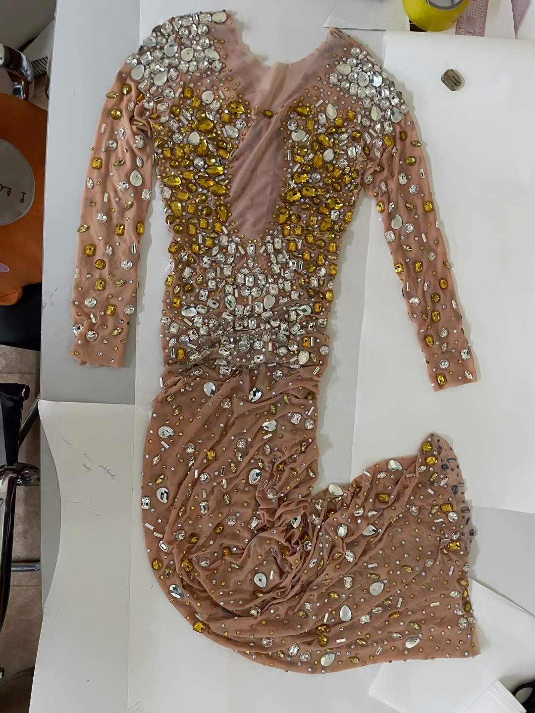 AD1175 Stage Costumes For Singers Crystal Sexy Outfit Nude Stretch Mesh Fabric Perspective Party Nightclub Prom Dresses