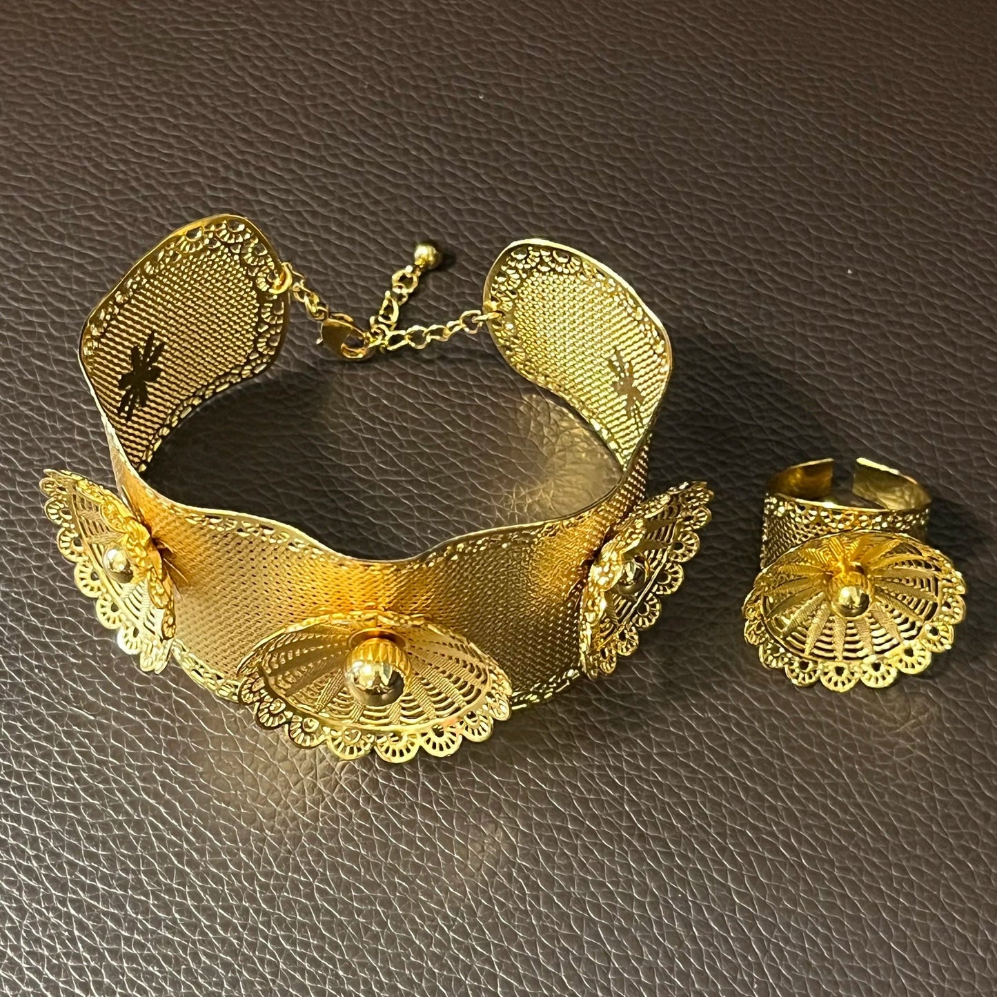 adjustable / 16 Hot Sale Wedding Party Gift Bridal Gold Plated Bracelet Ring Jewels Fashion Popular Copper Alloy Wholesale Jewelry set