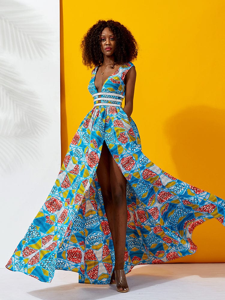 African Kitenge Lady Casual Styles Dress Designs Plus Size Woman'S Dresses Clothing Plus Size A-Line Print Skirts And Dresses