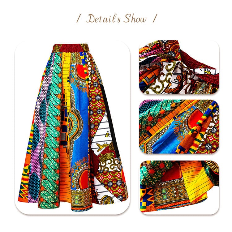 African Traditional Women African Kitenge Print Long Designs ethnic Clothing Dashiki Maxi Skirts For African Women
