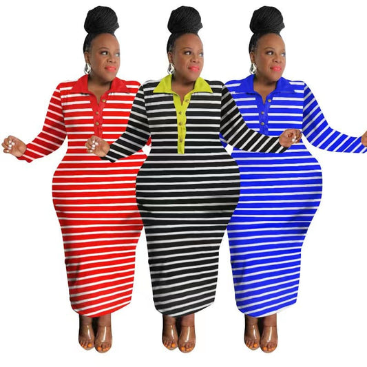 African Women Plus Size Striped Long Dress Evening Bodycon Cocktail Prom Gown Party
