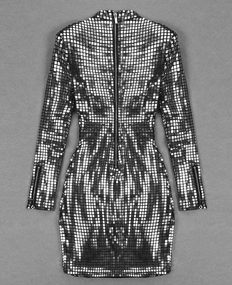 Amazon hot sale women's silver dress Sequins long-sleeved bag hip nightclub dress Sequined sexy party dress