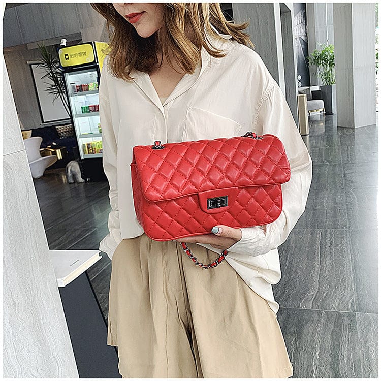 Amazon Hot Selling Women's Shoulder Bag Pu Leather Lingge Pattern Luxury Brand Designer Girl's Purse Handbag Sac