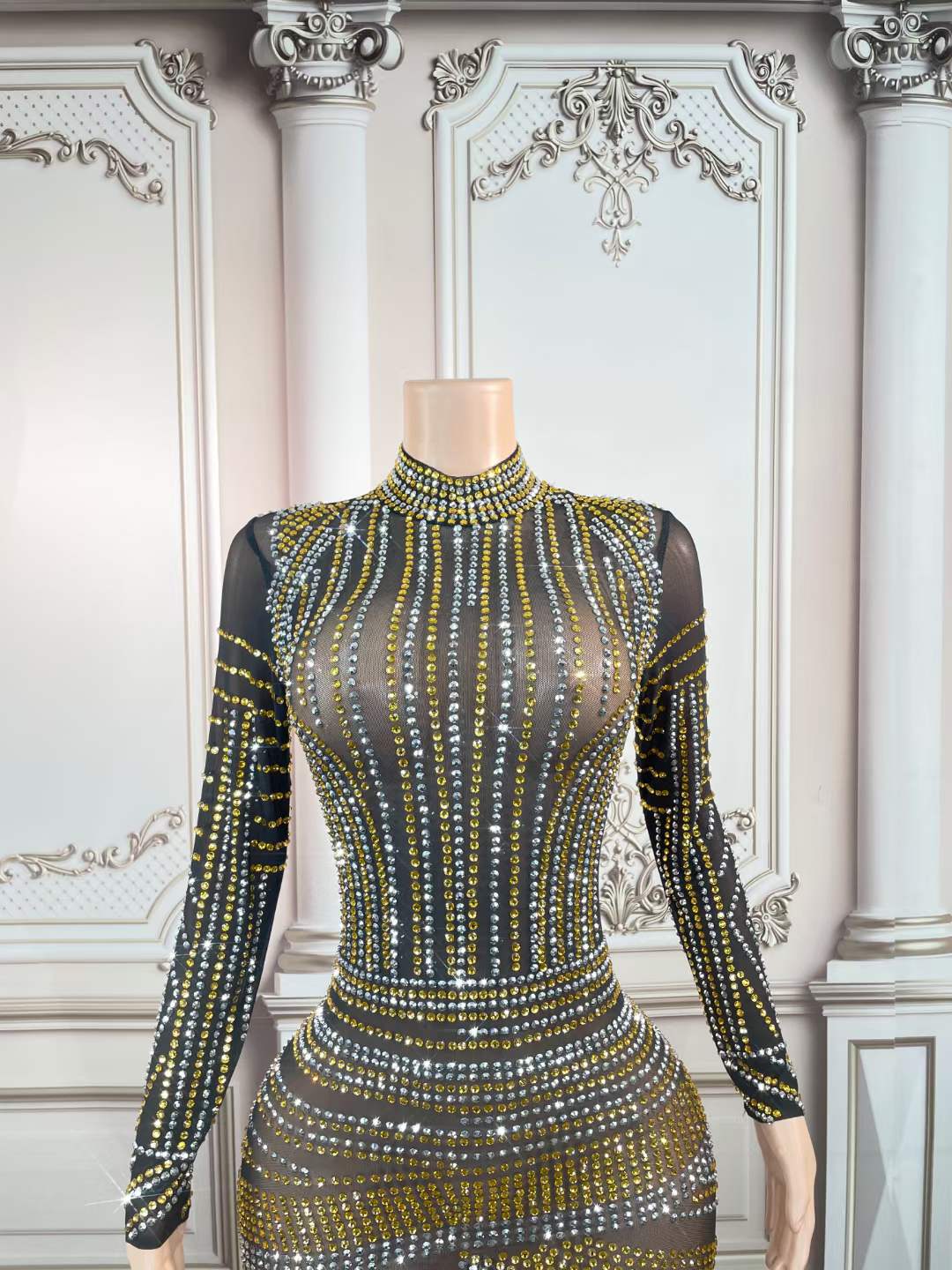 Amazon Top Seller 2023 New Arrival Colorful Rhinestone Bling Bling Night Club Dress Back Zip Up Long Sleeve Sexy Mini Dress
