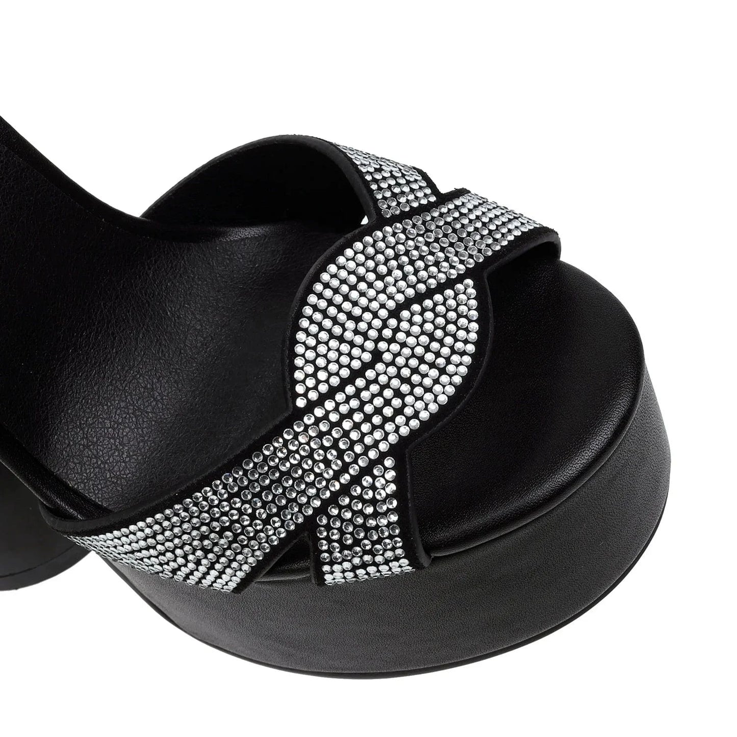 Anmairon On Sale Low Price Peep Toe Bowling Heel Shiny Rhinestones Women Platform Sandals