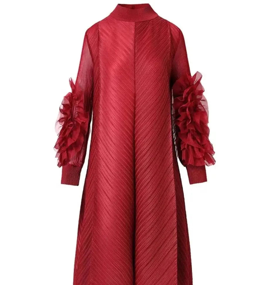 AOMEI Women's Fall Stand Collar Loose Flowy Long Sleeve Plus Size Casual Dress