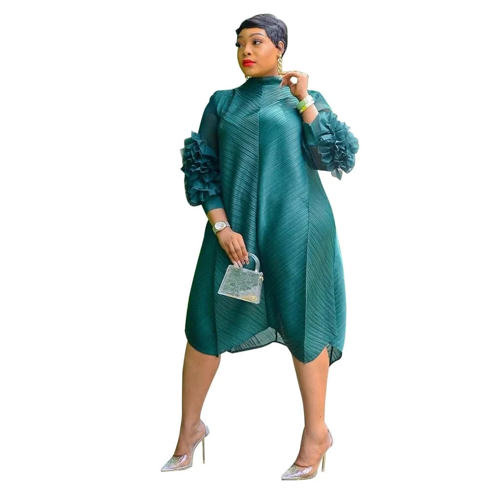 AOMEI Women's Fall Stand Collar Loose Flowy Long Sleeve Plus Size Casual Dress