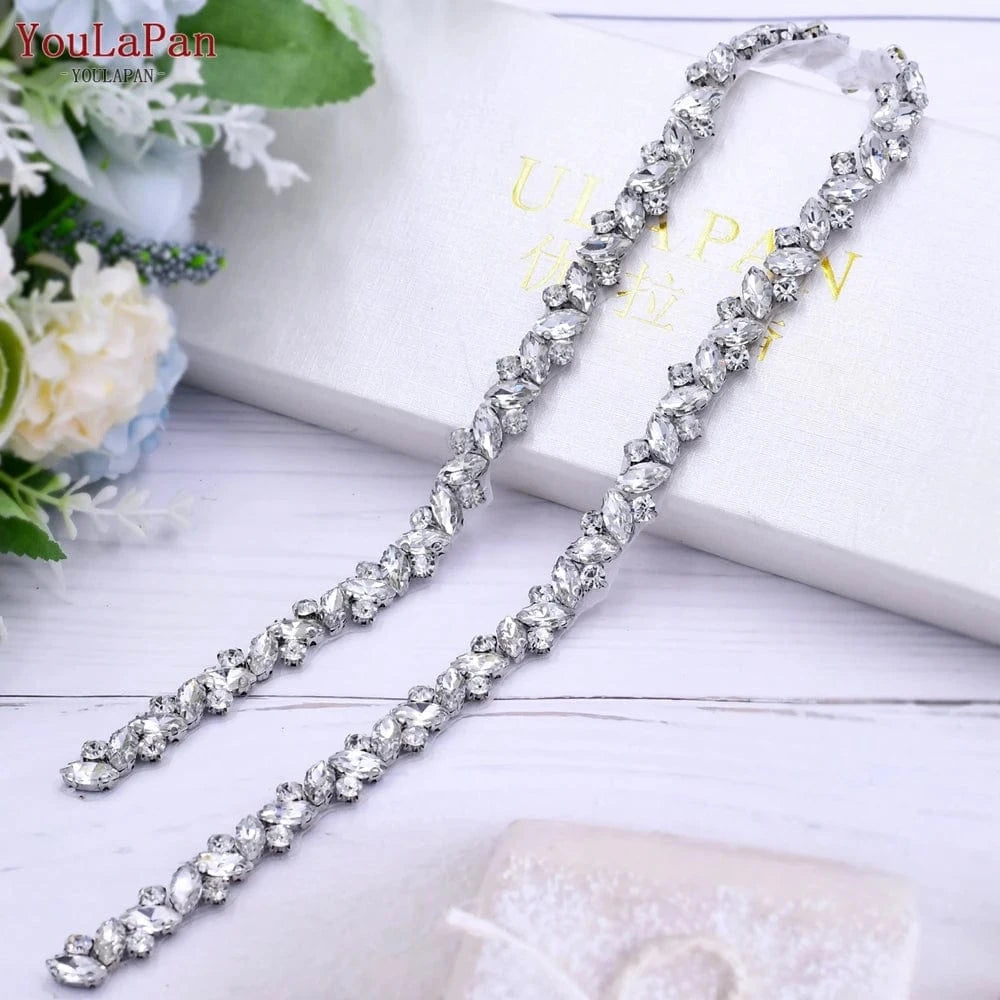 applique no ribbon YouLaPan S404 Modern Design Hot Sale Women Dress Belt Silver Rhinestone Thin Belt Bridal Wedding Dress Waist Jewelry