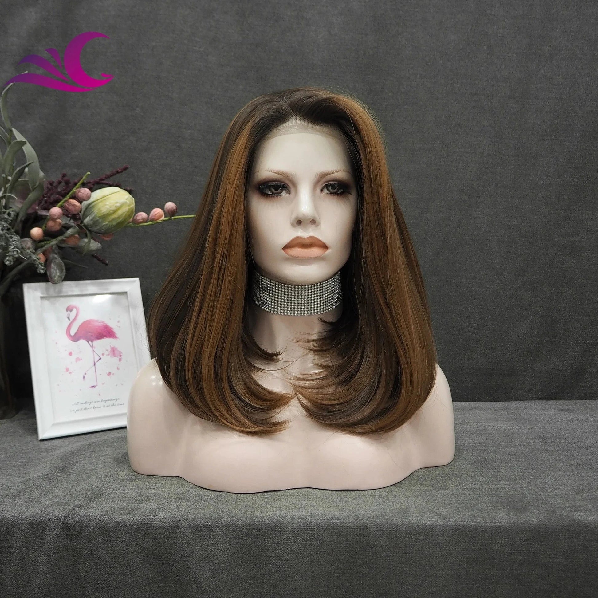 as pic / S60-2171 Celebrity highlight honey blonde ombre brown colored lace front wig premium heat resistant short bob synthetic hair wig