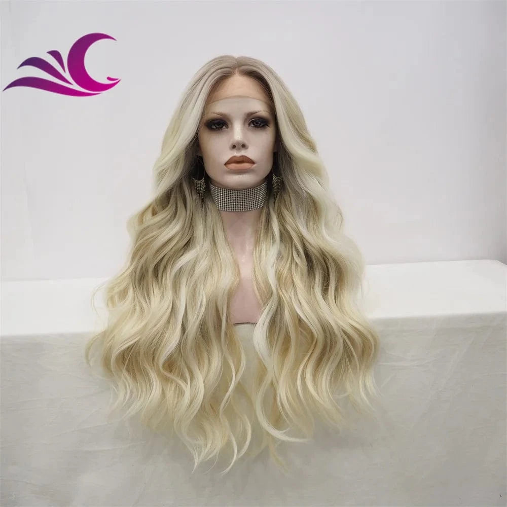 as pic / TS65-2182 Celebrity caramel brown color fashion layer cut hair style t part middle part heat resistant synthetic fiber hair lace front wig