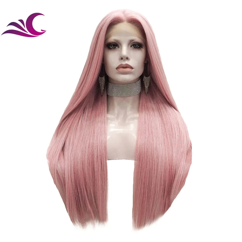 as pic / TS74-Pink Celebrity caramel brown color fashion layer cut hair style t part middle part heat resistant synthetic fiber hair lace front wig