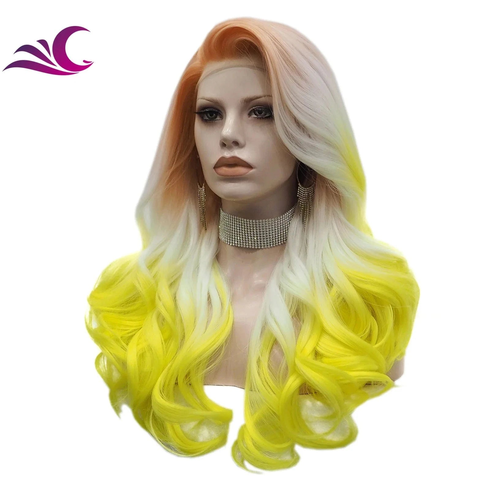 as pics / S23-2026-01-raise Celebrity ombre orange yellow colorful drag queen wigs heat resistant fiber synthetic lace front wig