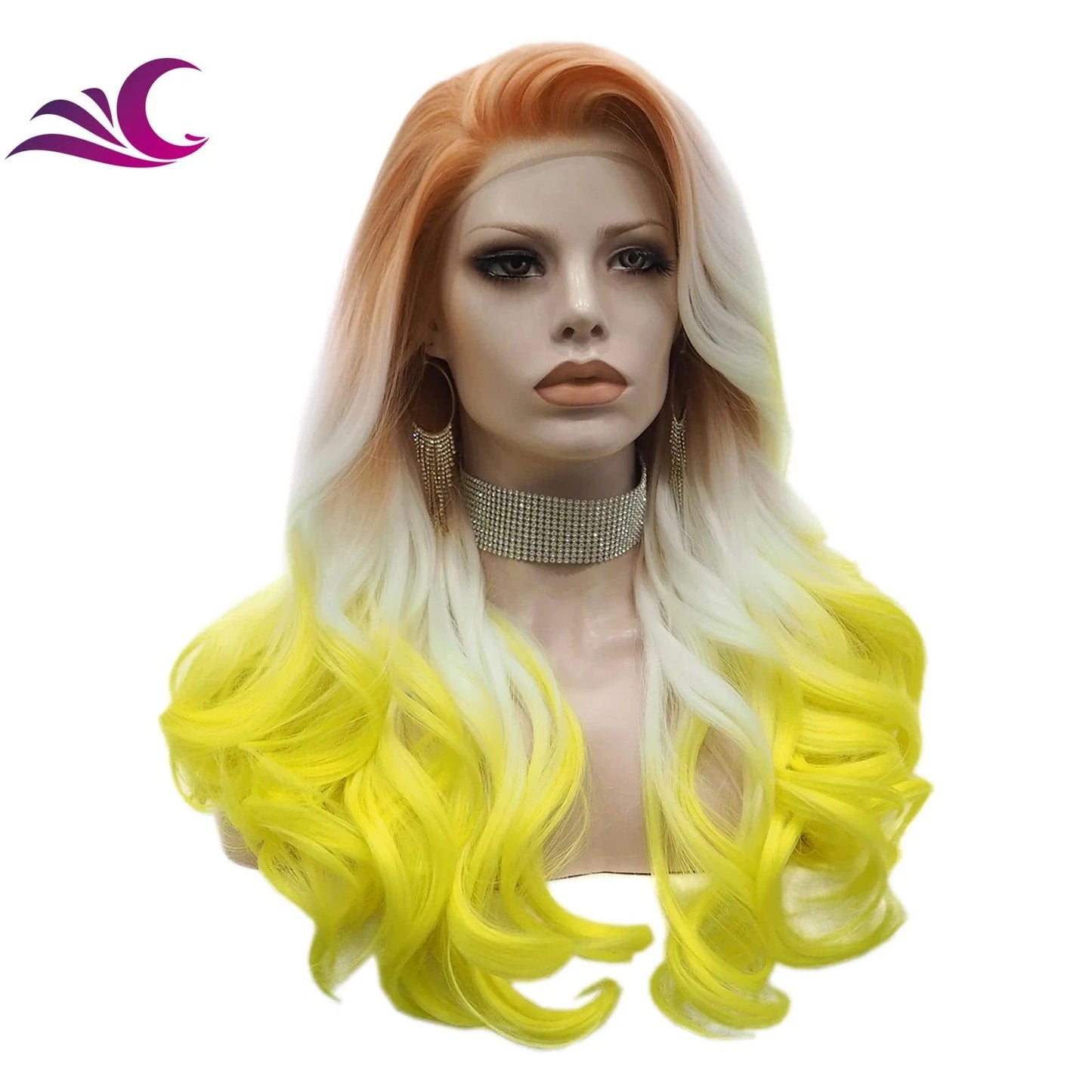 as pics / S23-2026-01-raise Celebrity ombre orange yellow colorful drag queen wigs heat resistant fiber synthetic lace front wig