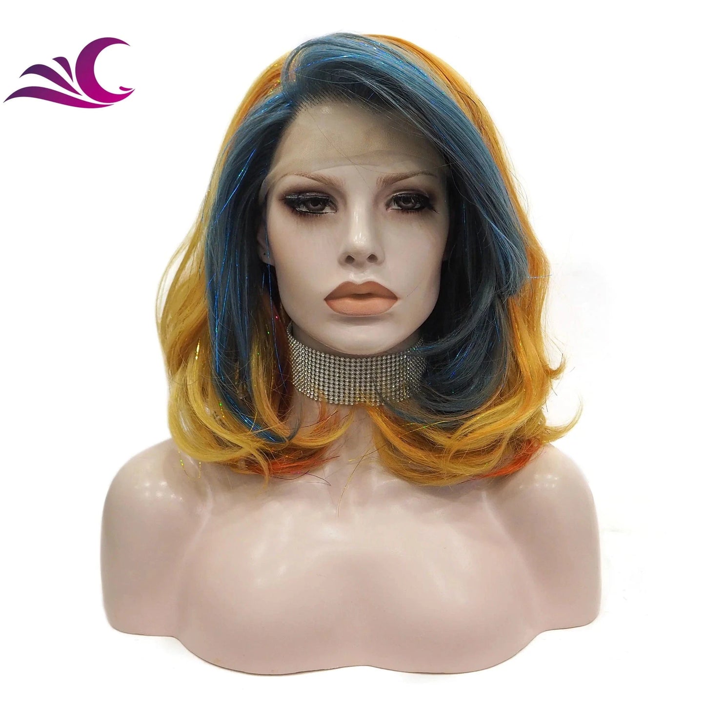 as pics / S40-2130-Tinsel-03DM Celebrity premium heat resistant fiber ombre green colorful synthetic lace front wig for cosplay darily drag