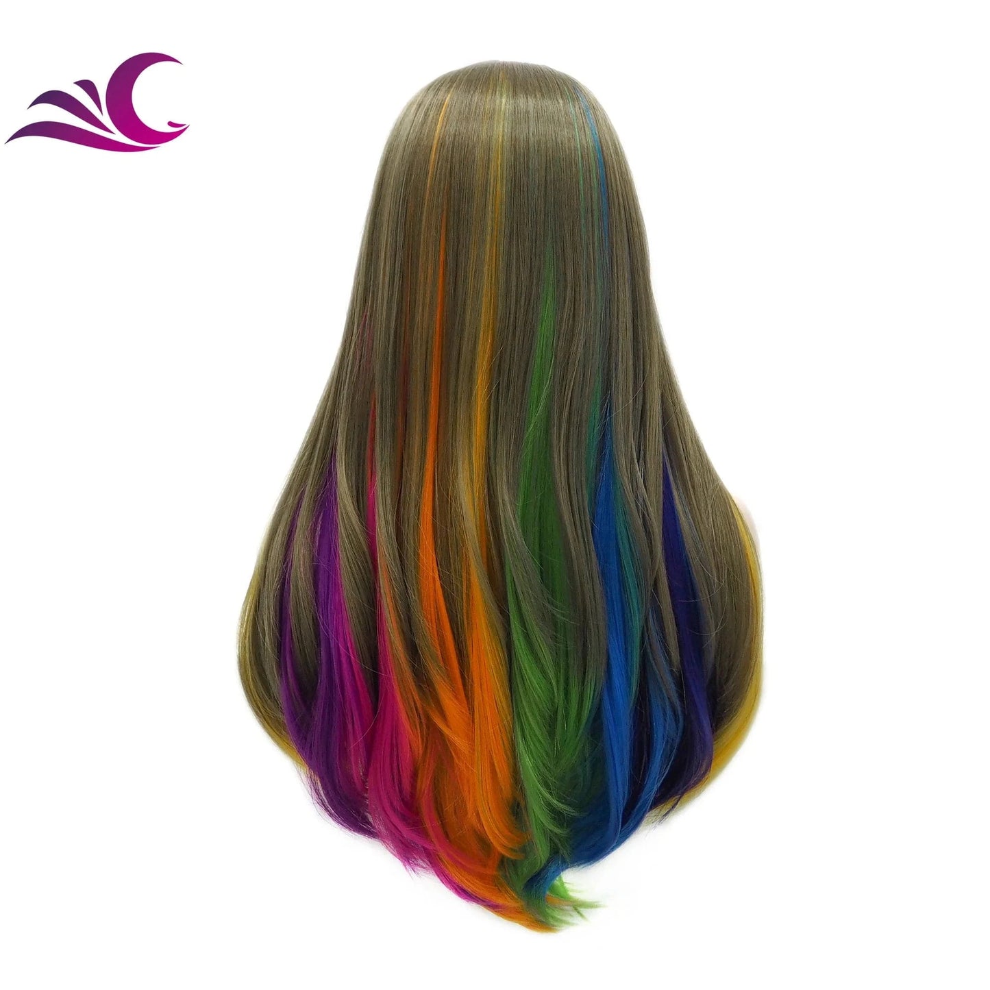 as pics / S46-2139 Celebrity Multicolor Holographic Cosplay Colorful Premium Synthetic Wig Futura Heat Resistant Ombre Synthetic Wig for Women