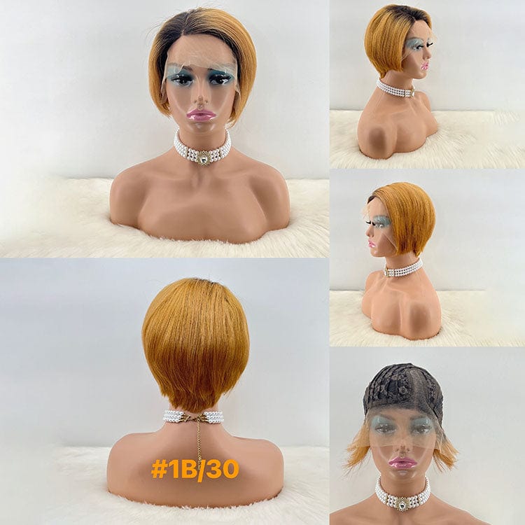 as picture / 13x1 side part 1b/30 GL perruque pixie cut curls colored human hair wigs pixie cut short brazilian wig human hair curly bob short for black women