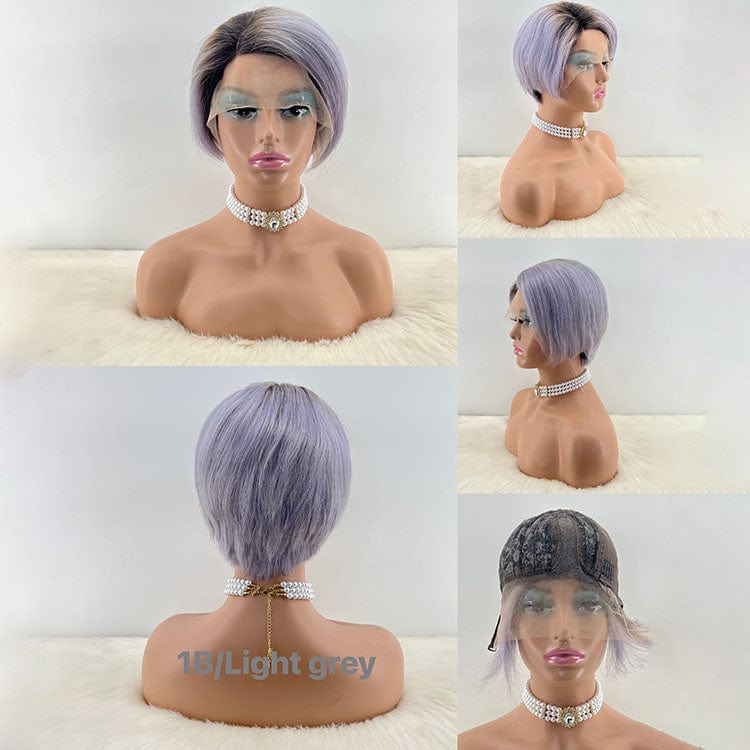 as picture / 13x1 side part 1b/grey GL perruque pixie cut curls colored human hair wigs pixie cut short brazilian wig human hair curly bob short for black women