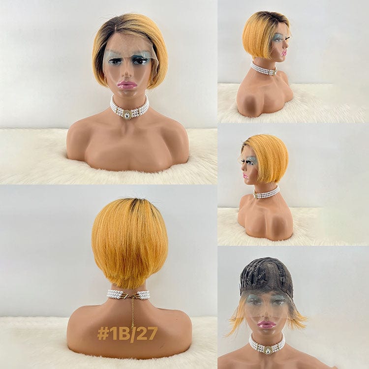 as picture / 13x1 side part 27# GL perruque pixie cut curls colored human hair wigs pixie cut short brazilian wig human hair curly bob short for black women