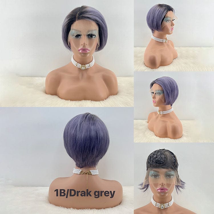 as picture / 13x1 side part dark grey GL perruque pixie cut curls colored human hair wigs pixie cut short brazilian wig human hair curly bob short for black women