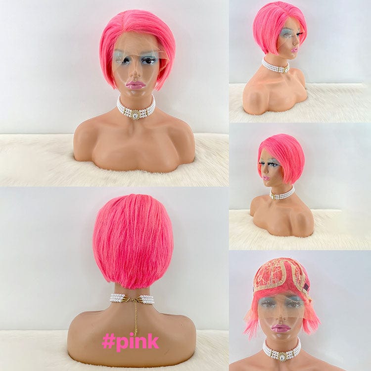 as picture / 13x1 side part Pink GL perruque pixie cut curls colored human hair wigs pixie cut short brazilian wig human hair curly bob short for black women