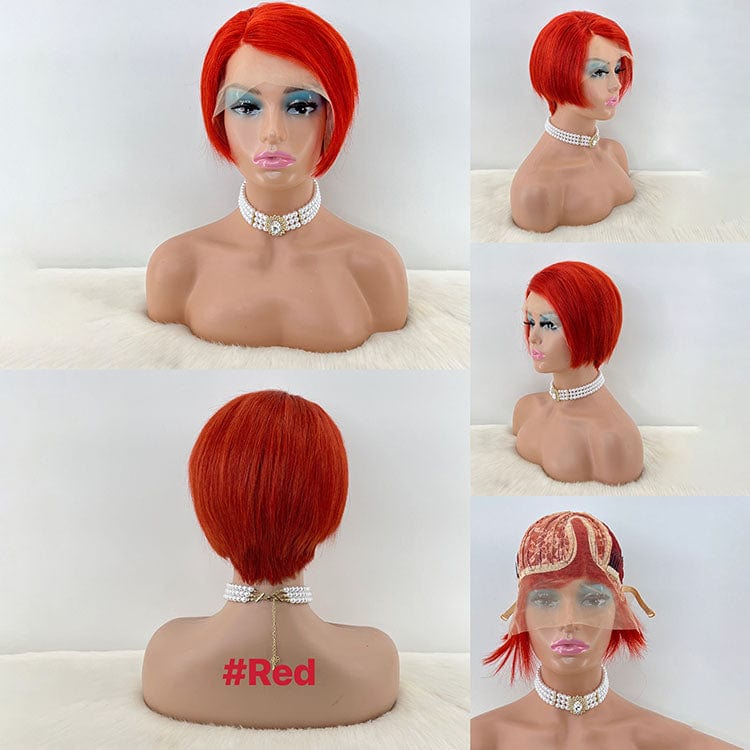 as picture / 13x1 side part Red GL perruque pixie cut curls colored human hair wigs pixie cut short brazilian wig human hair curly bob short for black women