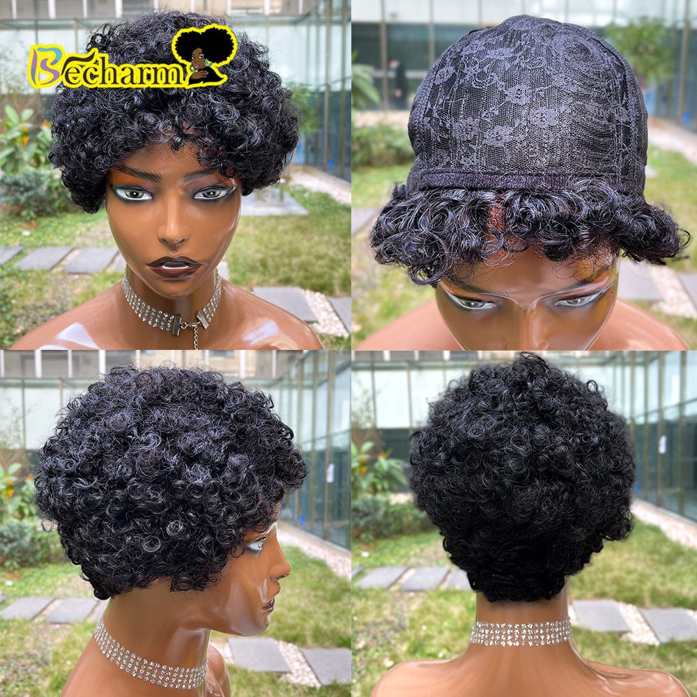 as show / 4 Afro Kinky Curly Wig Brazilian Remy Human Hair Short Bob Wig For Black Women Natural Color Ombre Brown Machine Made Wig