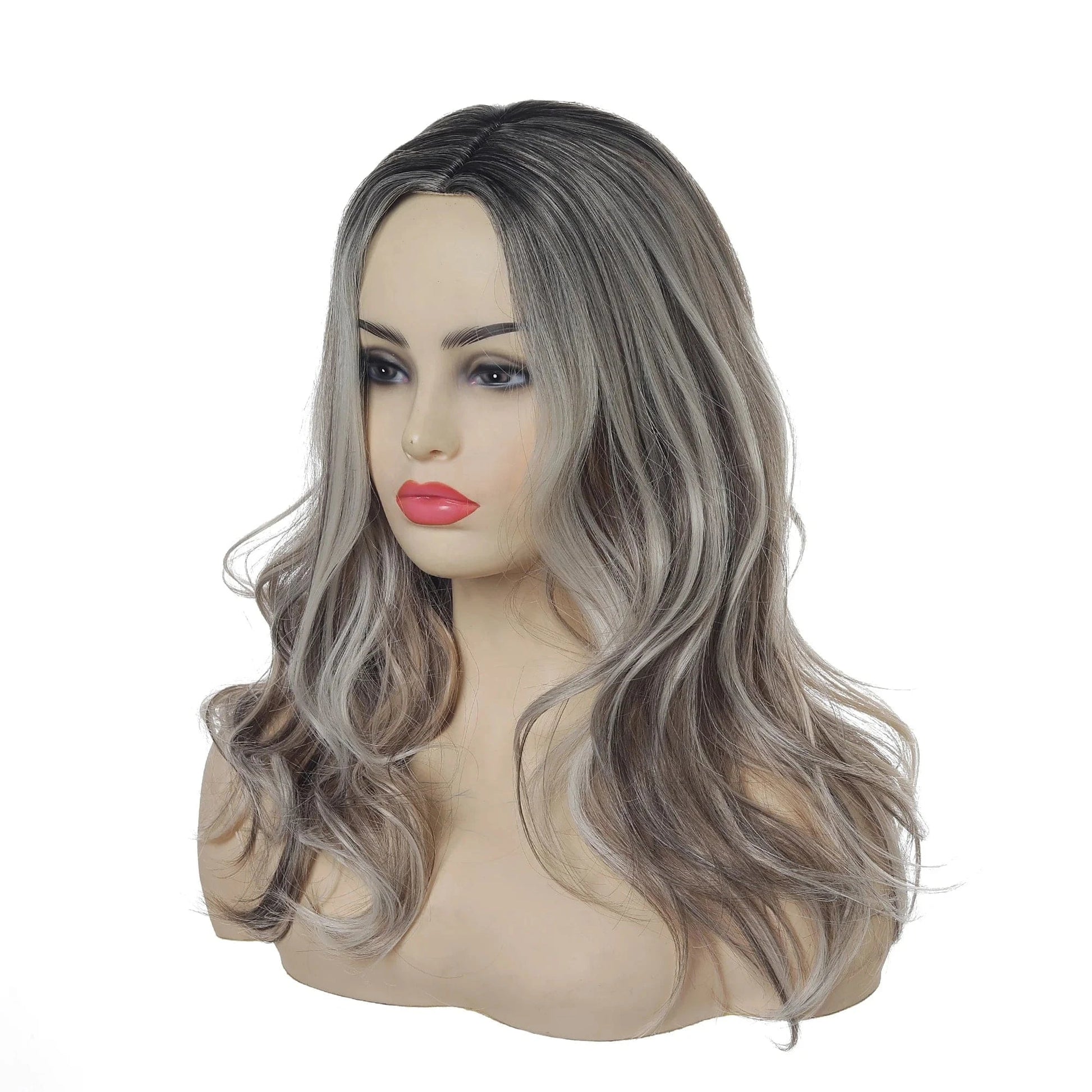 As the picture show Medium Long Water Wave Curly Heat Resistant Fiber Wigs Synthetic Wig with Middle Parting For Women Factory Wholesale Price
