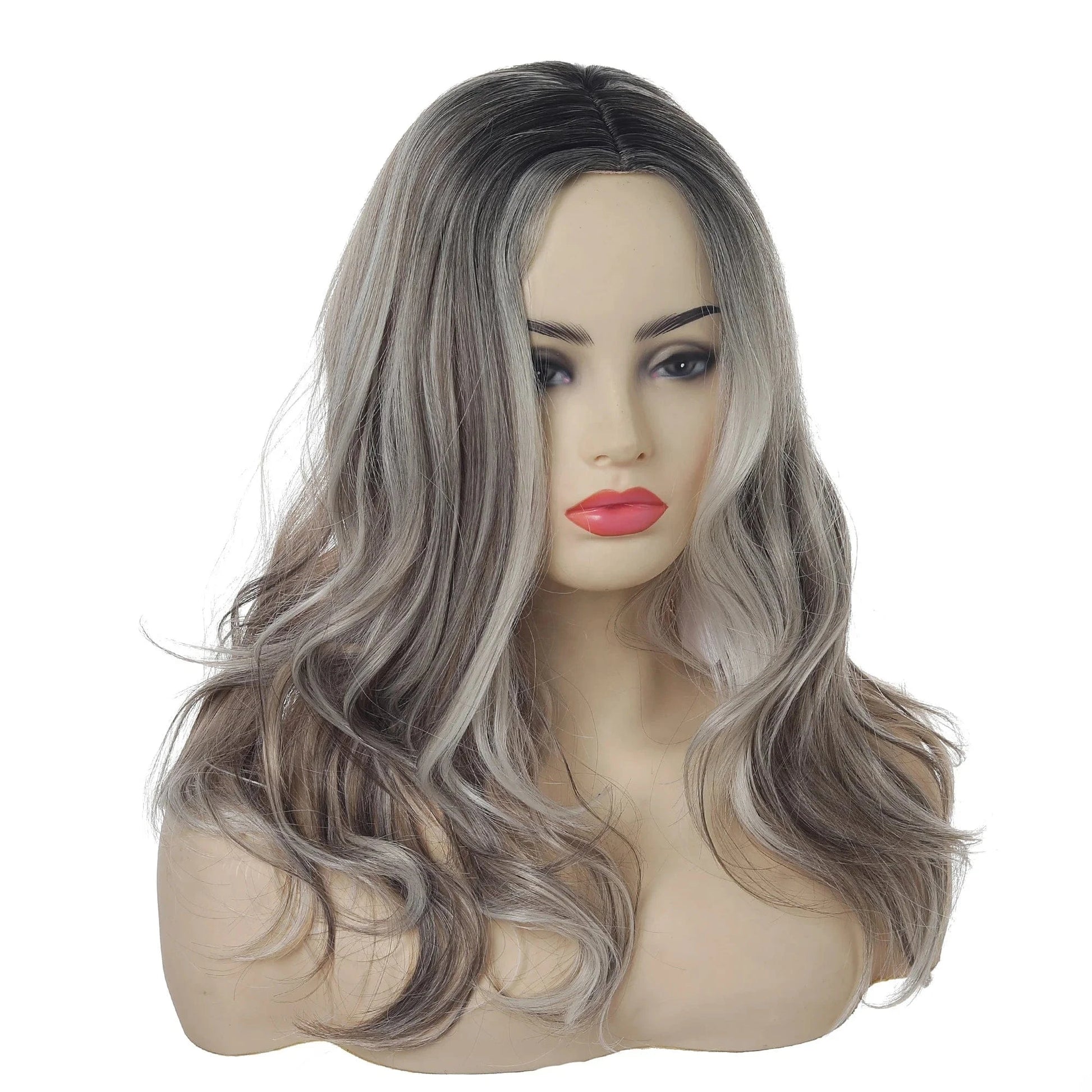 As the picture show Medium Long Water Wave Curly Heat Resistant Fiber Wigs Synthetic Wig with Middle Parting For Women Factory Wholesale Price