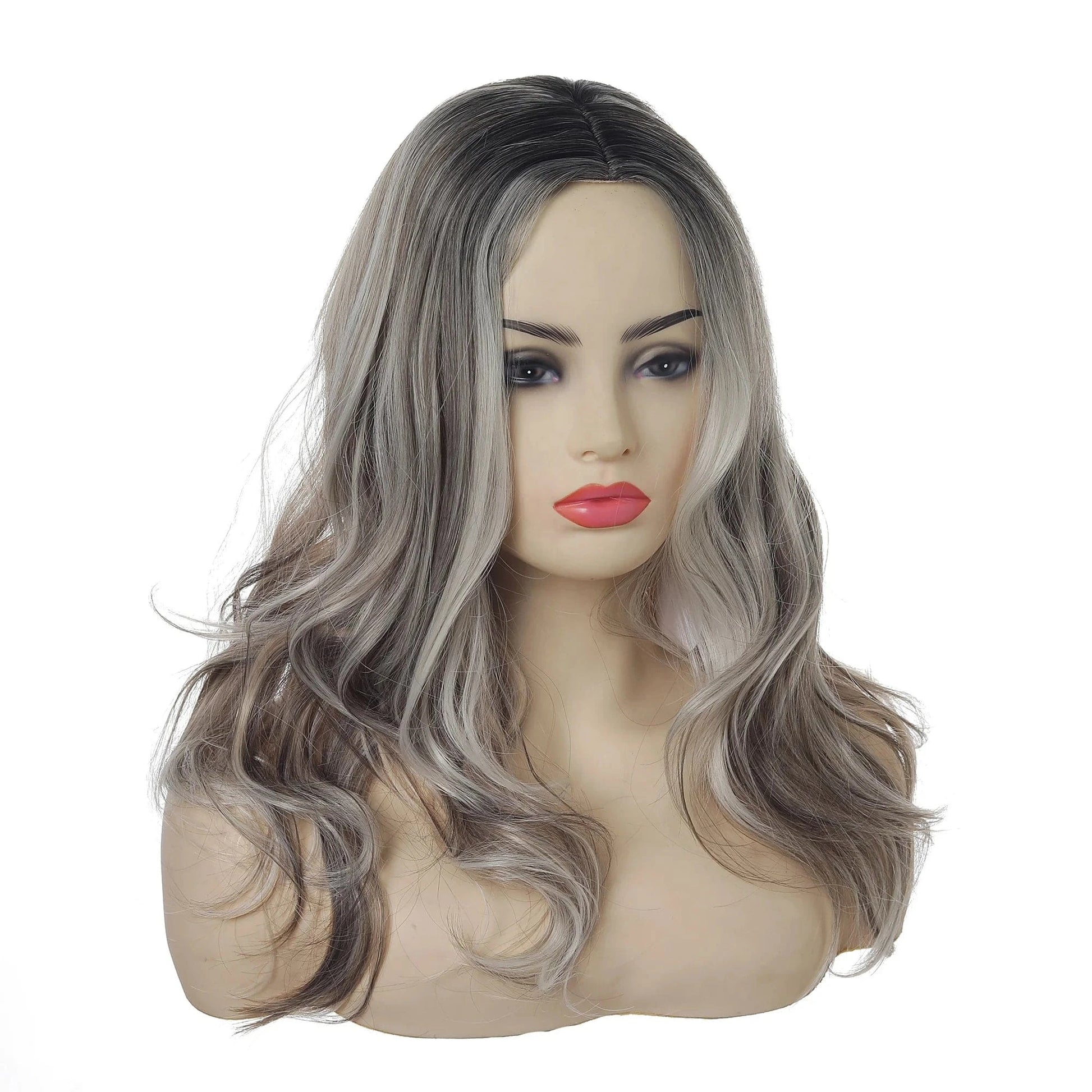 As the picture show Medium Long Water Wave Curly Heat Resistant Fiber Wigs Synthetic Wig with Middle Parting For Women Factory Wholesale Price