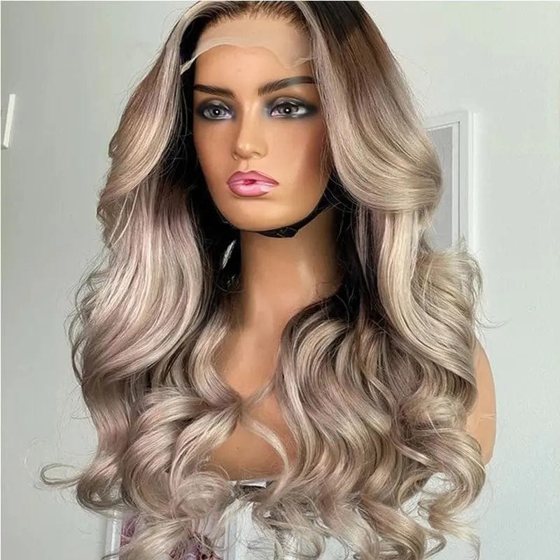 Ash Blonde Highlight Color Body Wave Middle Part