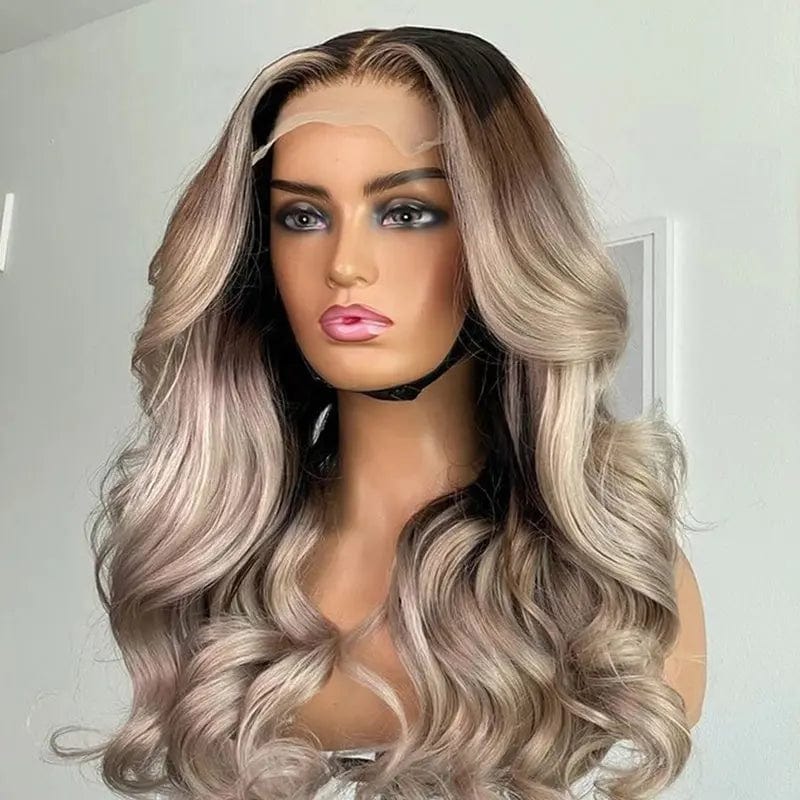 Ash Blonde Highlight Color Body Wave Middle Part