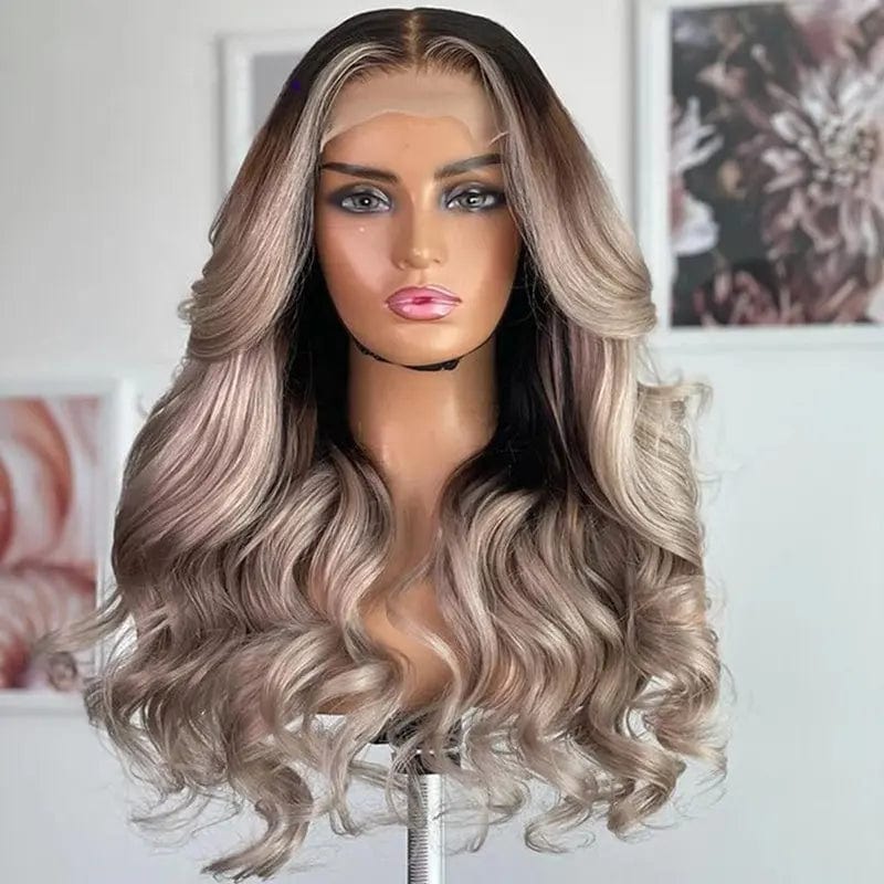 Ash Blonde Highlight Color Body Wave Middle Part